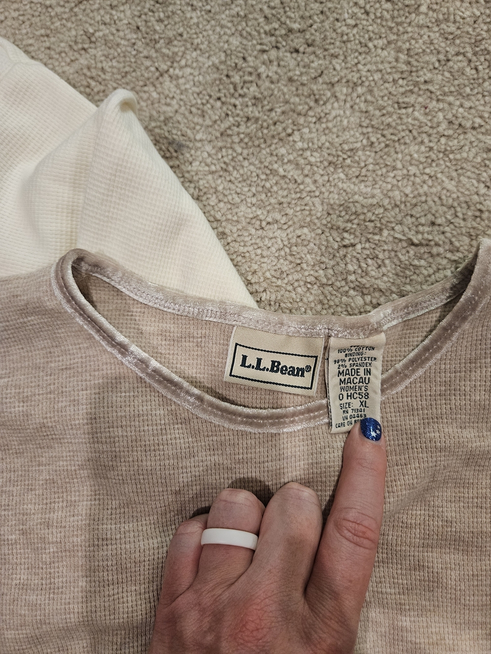 L.L. Bean Women's Long Sleeve Tops/Henleys/ Waffle Tops in Cream and Taupe - Picture 4 of 4